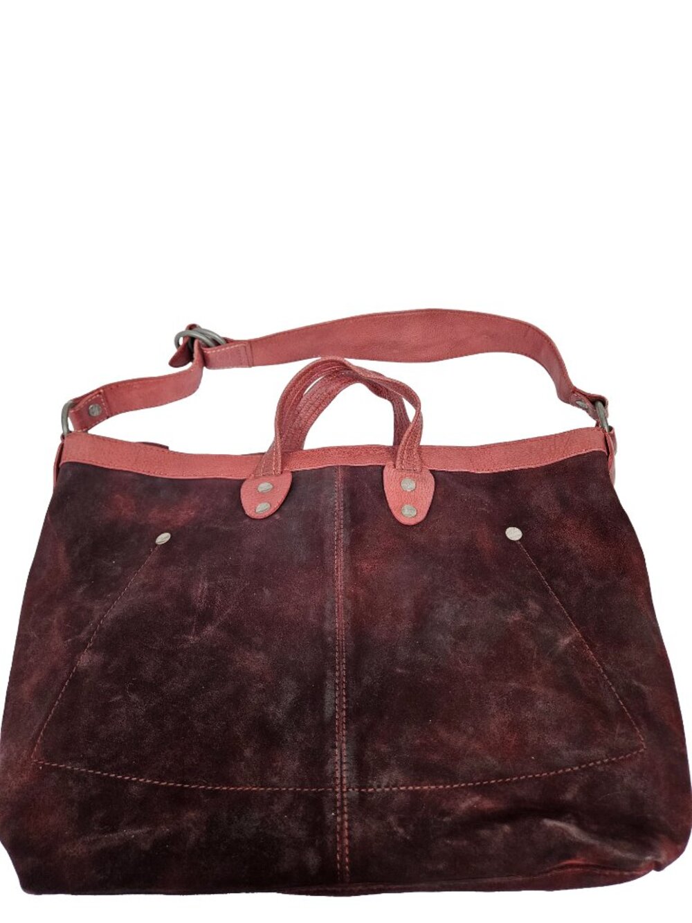 Free People We the Free Vintage Burgundy Red Distressed Suede Slouchy Tote Bag - Picture 7 of 13